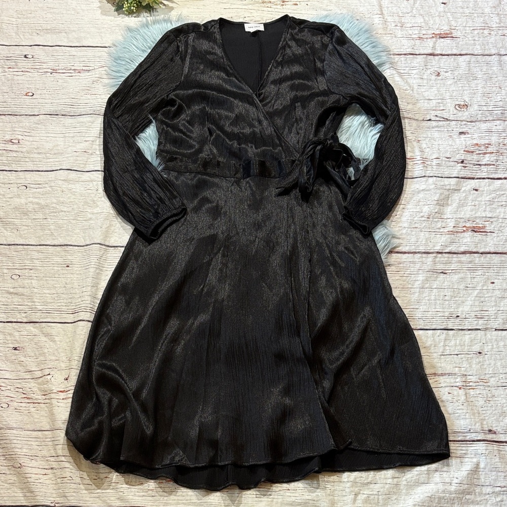 Nine West Black Shimmer Wrap Long Sleeve Holiday Dress sz XL